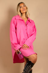 Pink Bell Cuff OverSized Shirt Dress