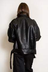 Faux Leather Zip Detail Oversized Biker Jacket