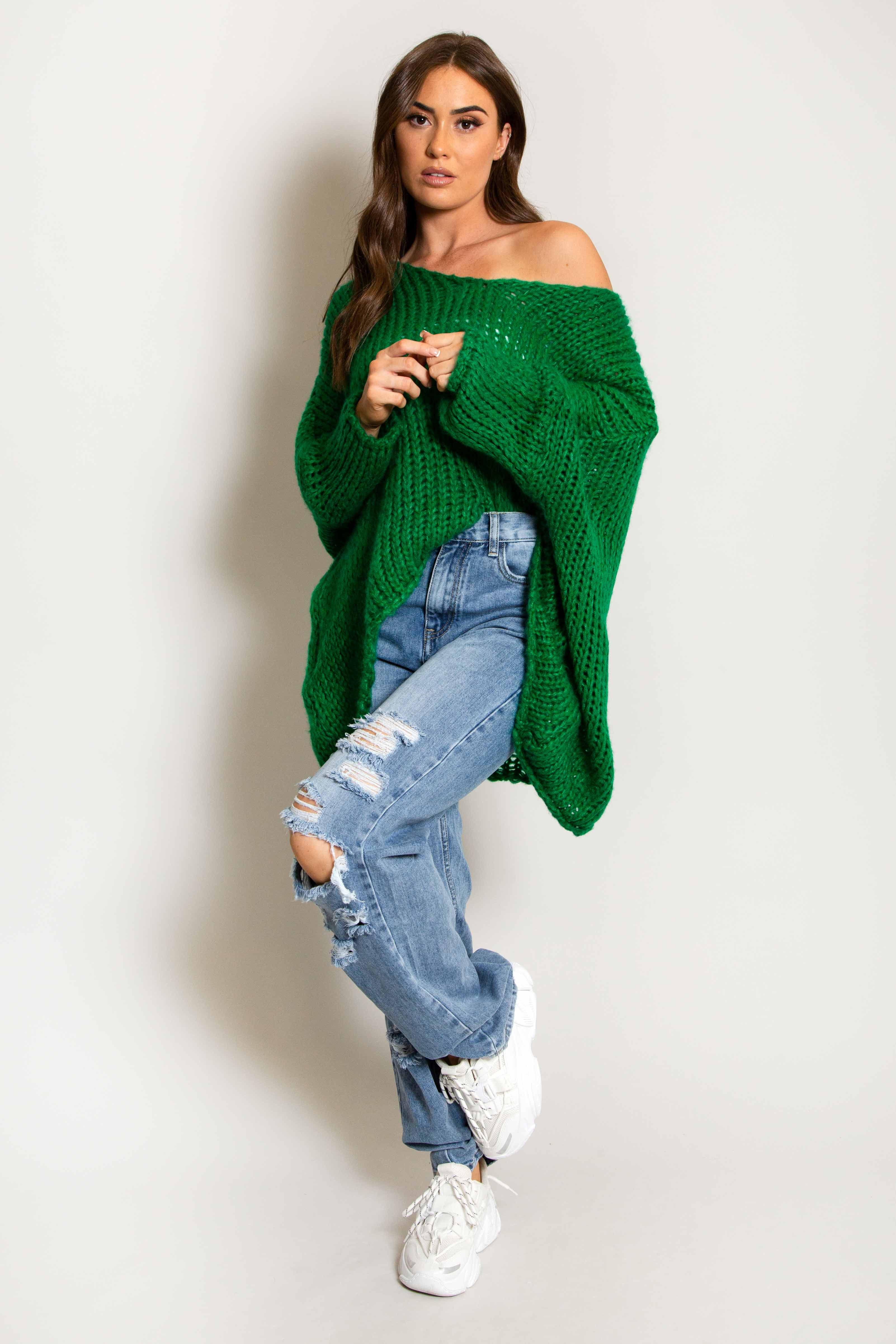 Forest Green Open Knit Sweater