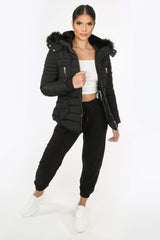 Black Quilted Fitted Puffer Jacket