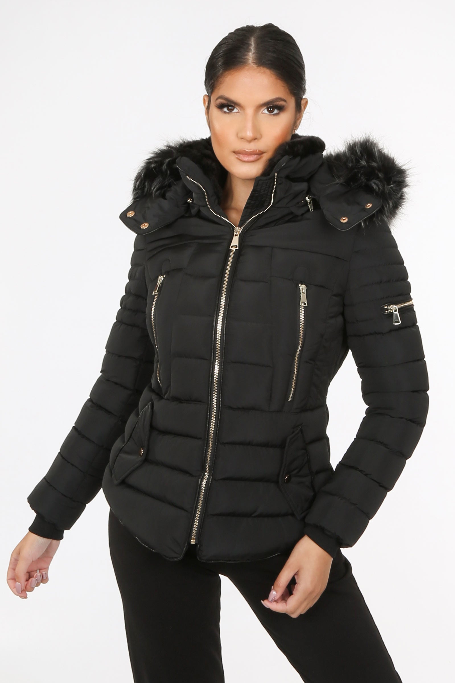 Black Quilted Fitted Puffer Jacket