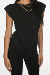 Black Padded Shoulder Oversized T-shirt