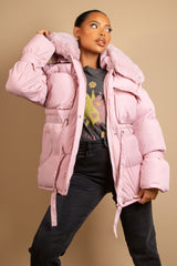 Baby Pink Panel Padded Coat
