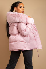 Baby Pink Panel Padded Coat