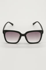 Black 70s Oversized Flat Square Sunglasses