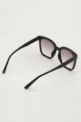 Black 70s Oversized Flat Square Sunglasses