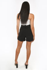 Black Paper Bag Tie Waisted Shorts