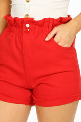 Red Paperbag Denim Shorts
