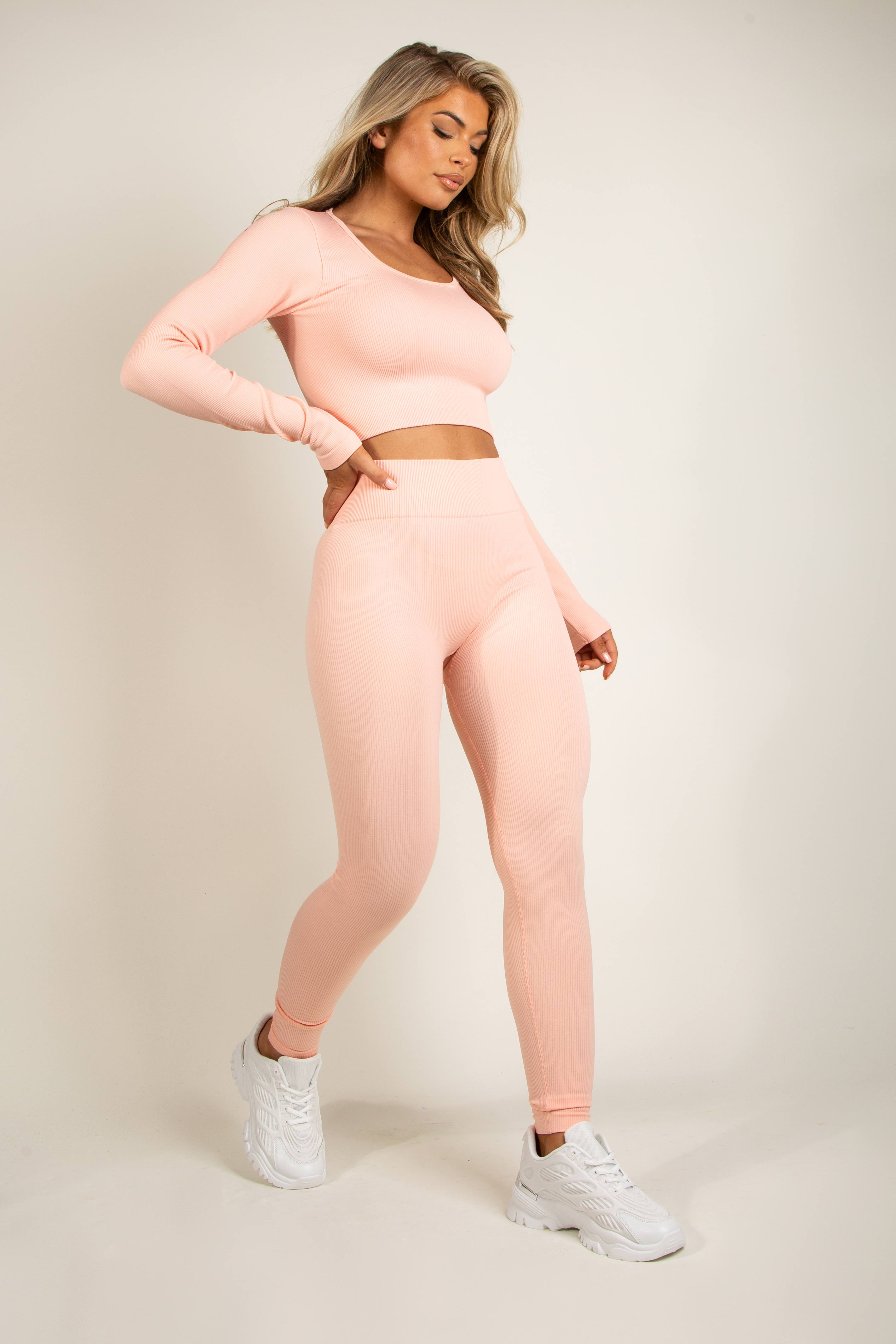 Blush Pink Long Sleeve Ribbed Seamless Legging Set