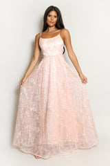 Bridal Pink Floral Embroidered Lace Maxi Dress