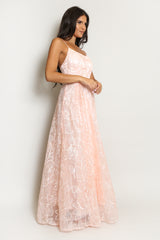 Bridal Pink Floral Embroidered Lace Maxi Dress