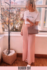 Pink Pleated Palazzo Trouser