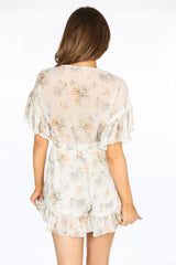 White Ditsy Floral Chiffon Playsuit