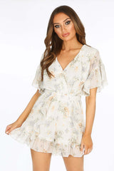 White Ditsy Floral Chiffon Playsuit