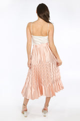 Pink Satin Chevron Pleated Maxi Skirt