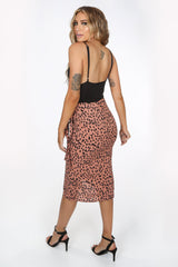 Taupe Animal Print Wrap Midi Skirt