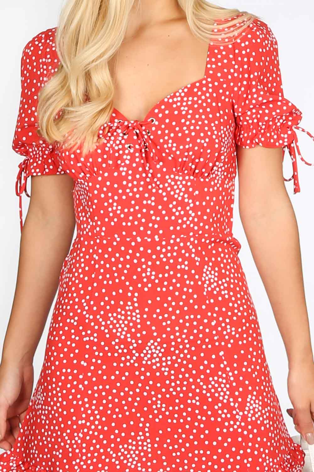 Red Polka Dot Day Dress With Frill Hem