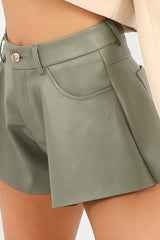 Sage Green Pocket Pu Ruffle Shorts