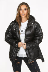 Black Quilted Belted Puffer Jacket