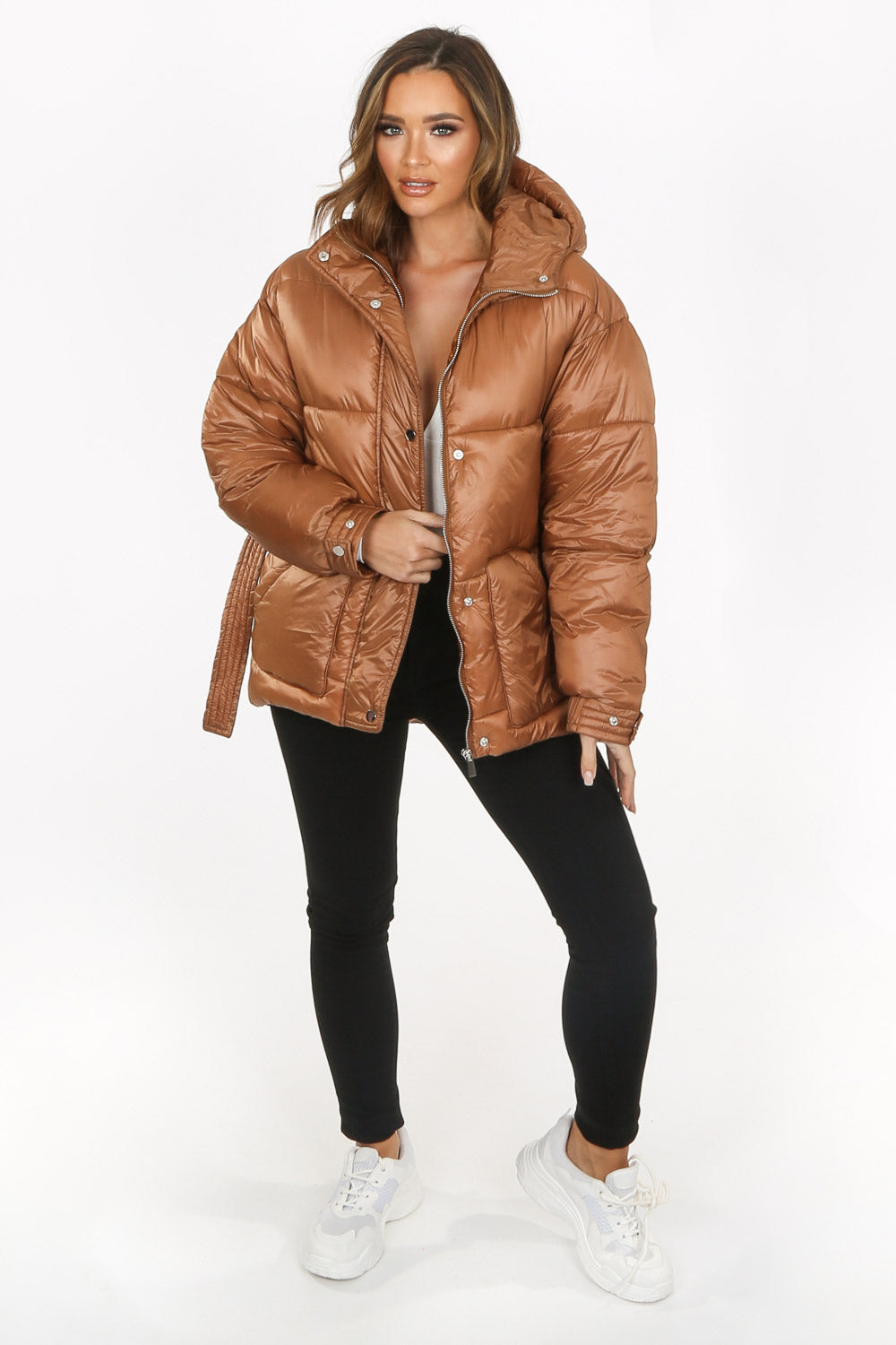 Camel Quilted Belted Puffer Jacket