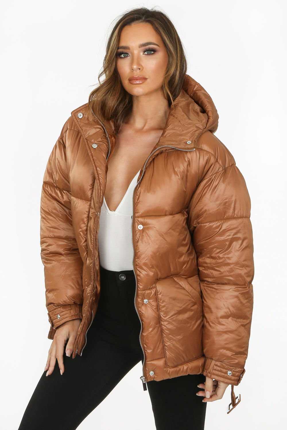 Camel Quilted Belted Puffer Jacket