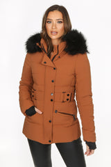 Camel Fitted Puffer Jacket