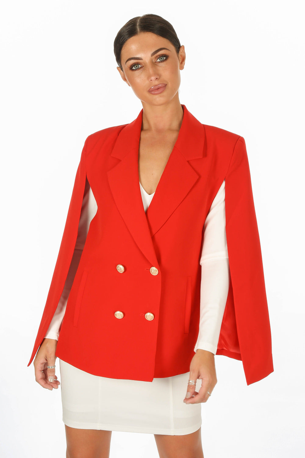 Red Double Breasted Cape Blazer