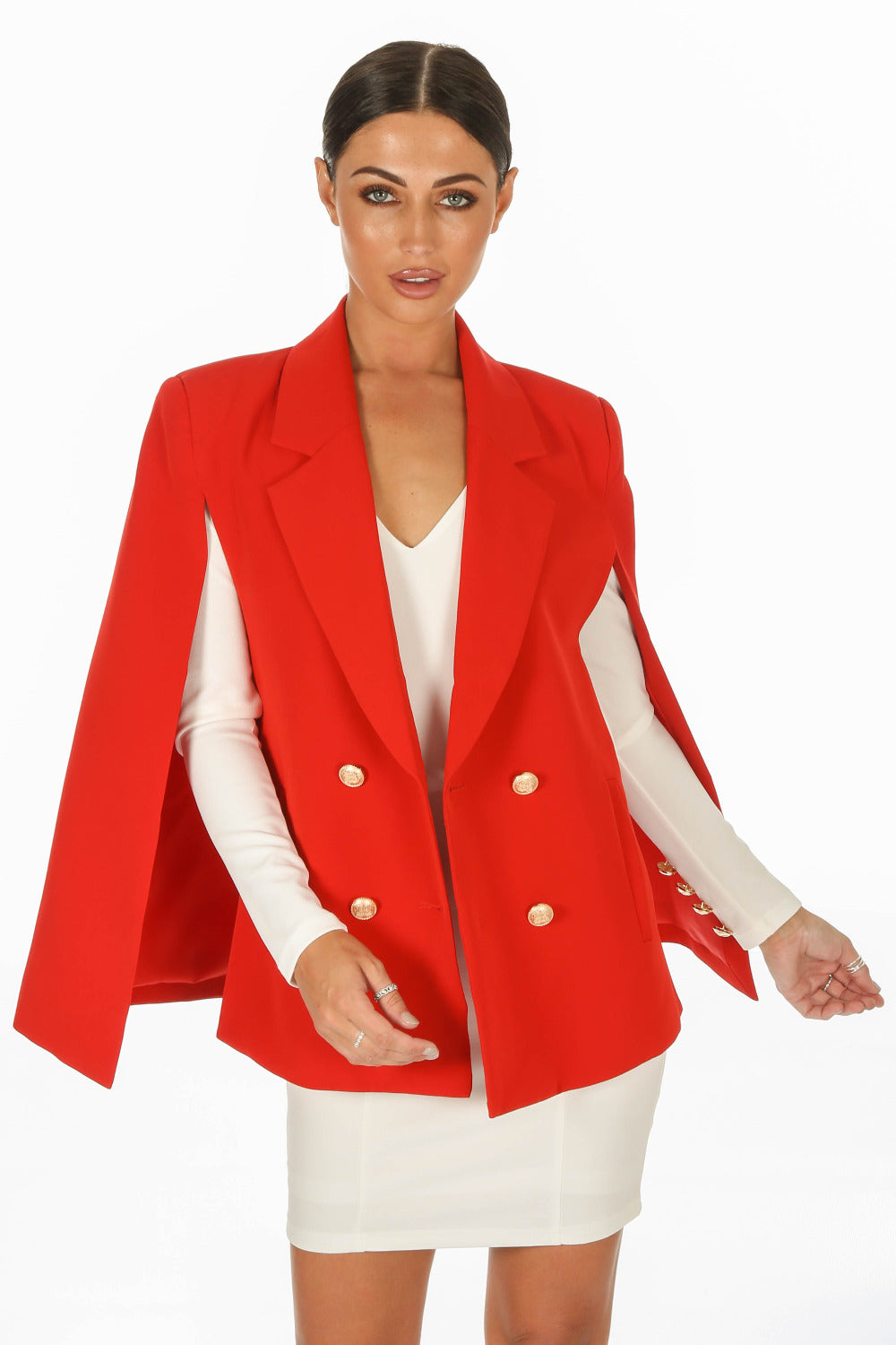 Red Double Breasted Cape Blazer