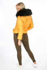Mustard Reversible Puffer Faux Fur Jacket