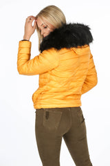 Mustard Reversible Puffer Faux Fur Jacket