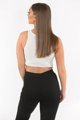 White Rib Racer Neck Top