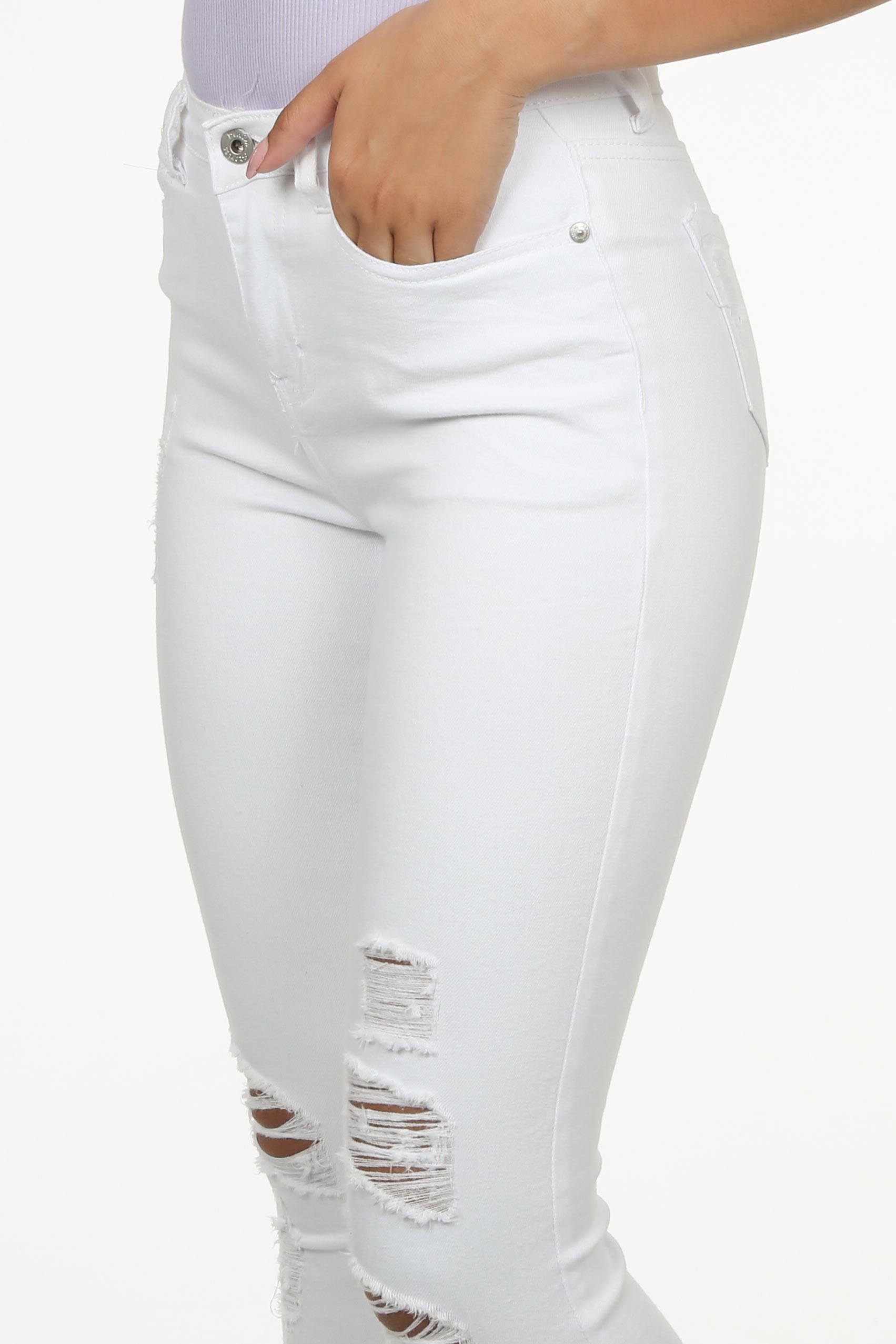 White Ripped Knee 5 Pocket Skinny Jean