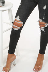 Dark Grey Distressed Skinny Jeans