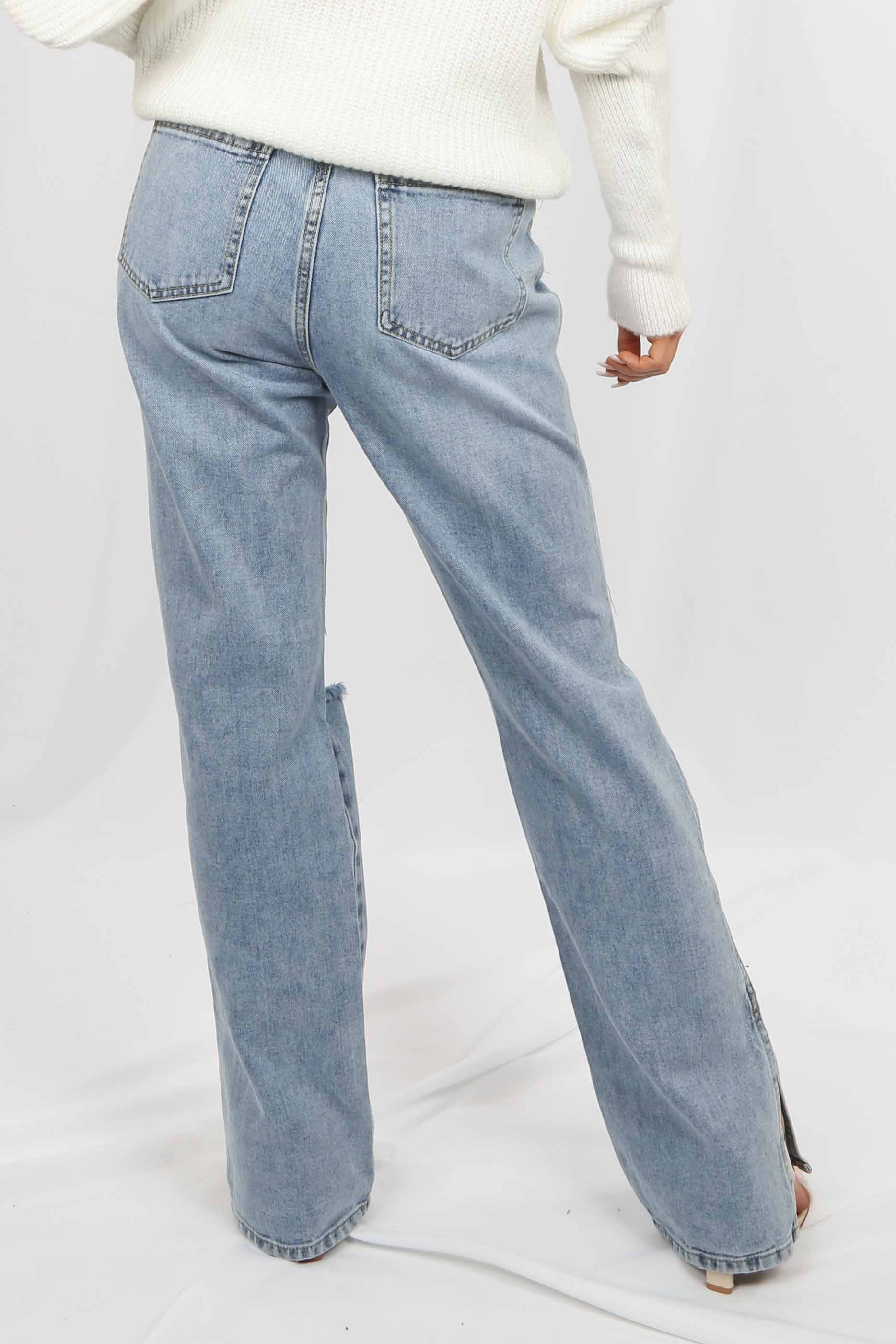 High Rise Distressed Split Hem Jeans