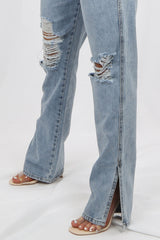 High Rise Distressed Split Hem Jeans