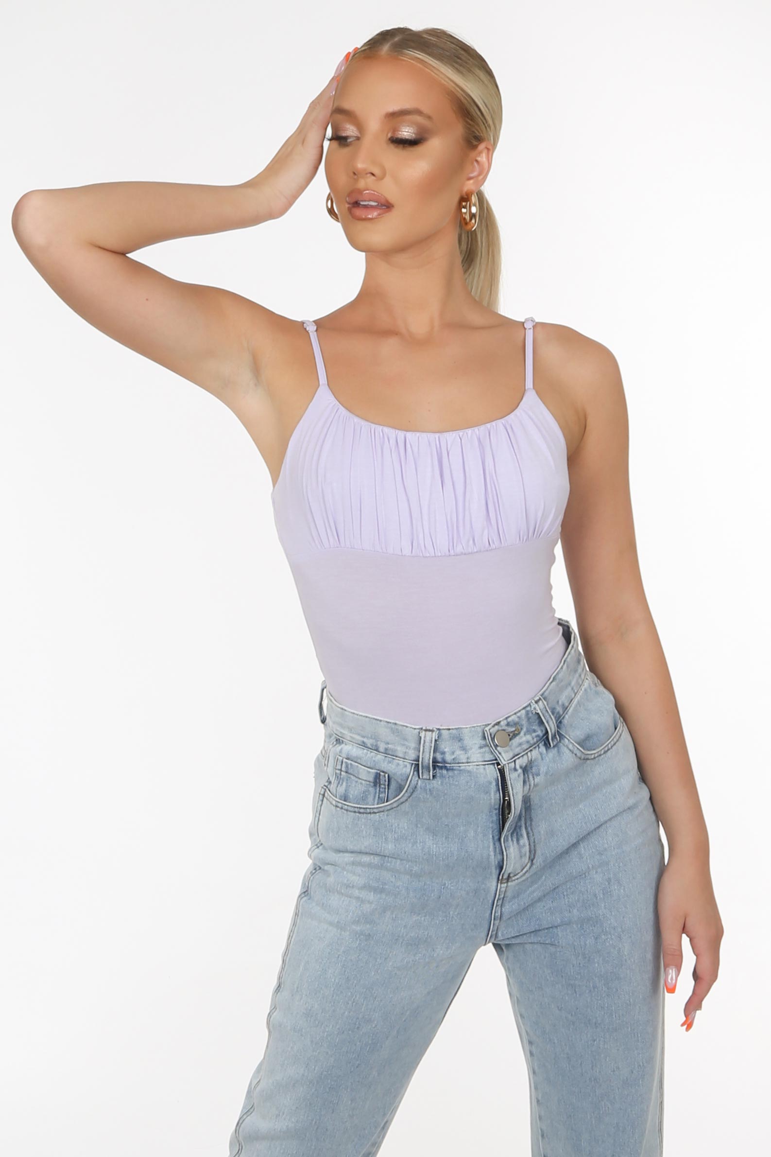 Basic Lilac Ruched Bodysuit