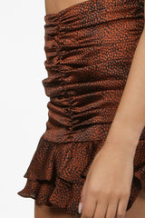 Brown Ruched Leopard Mini Skirt