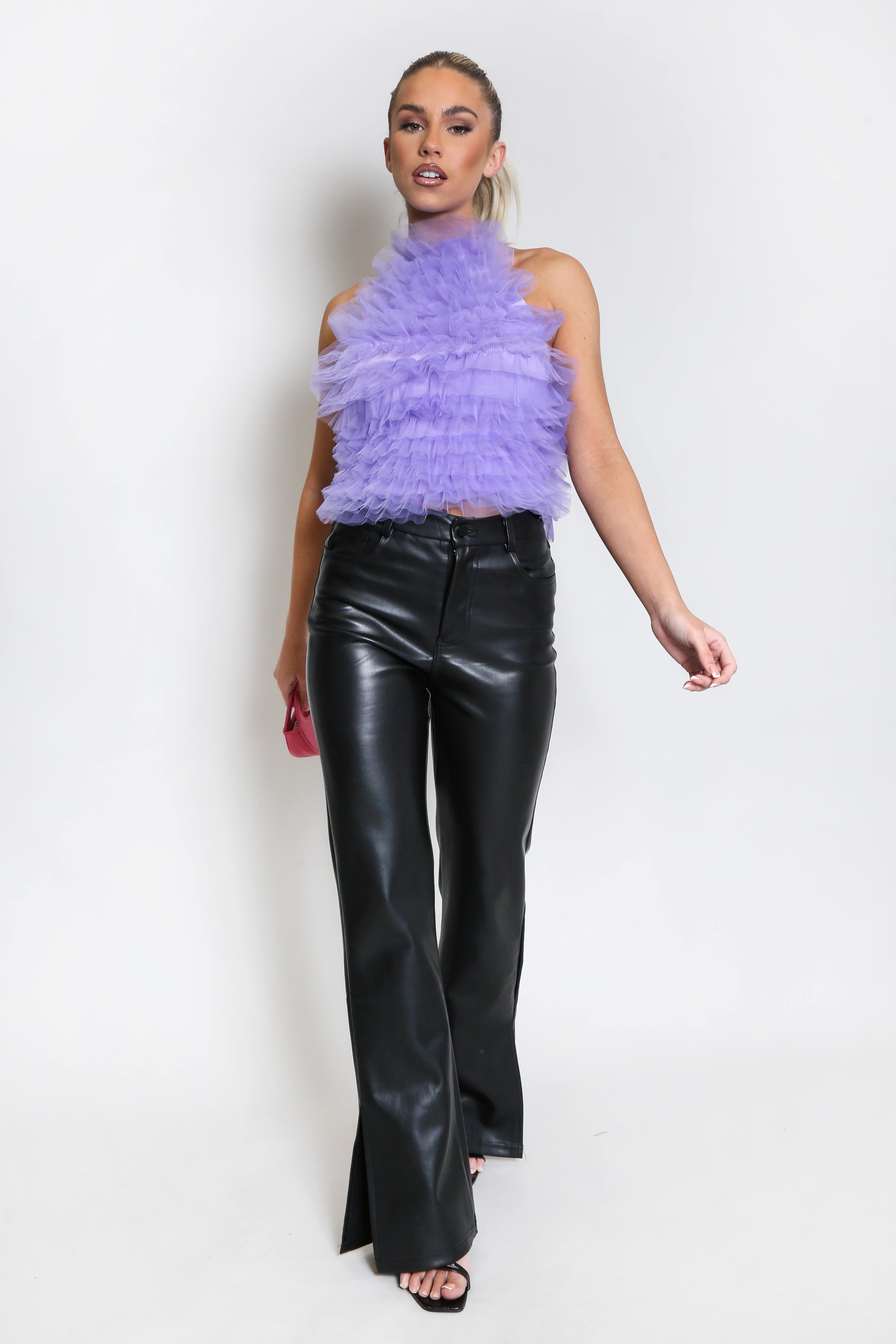Lilac Tulle Halter Neck Ruffle Top