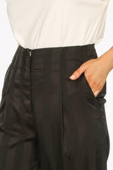 Black Embossed Stripe Satin Cropped Trouser