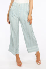 Mint Embossed Stripe Satin Cropped Trouser