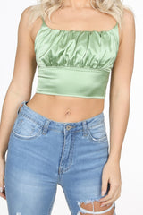 Green Ruched Front Satin Bralette