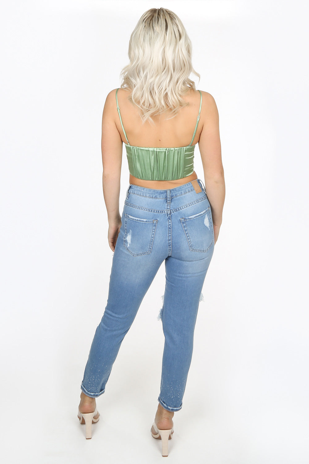 Green Ruched Front Satin Bralette