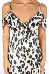 Cream Leopard Print Wrap Midi Dress
