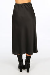 Black Satin Bias Midi Skirt