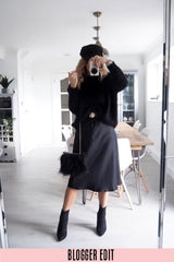 Black Satin Bias Midi Skirt