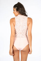 Pink Sequin Plunge Front Bodysuit