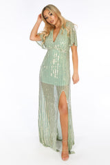 Green Sequin Maxi Dress With Split