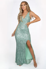 Mint Green Cut Out Sequin Maxi Dress