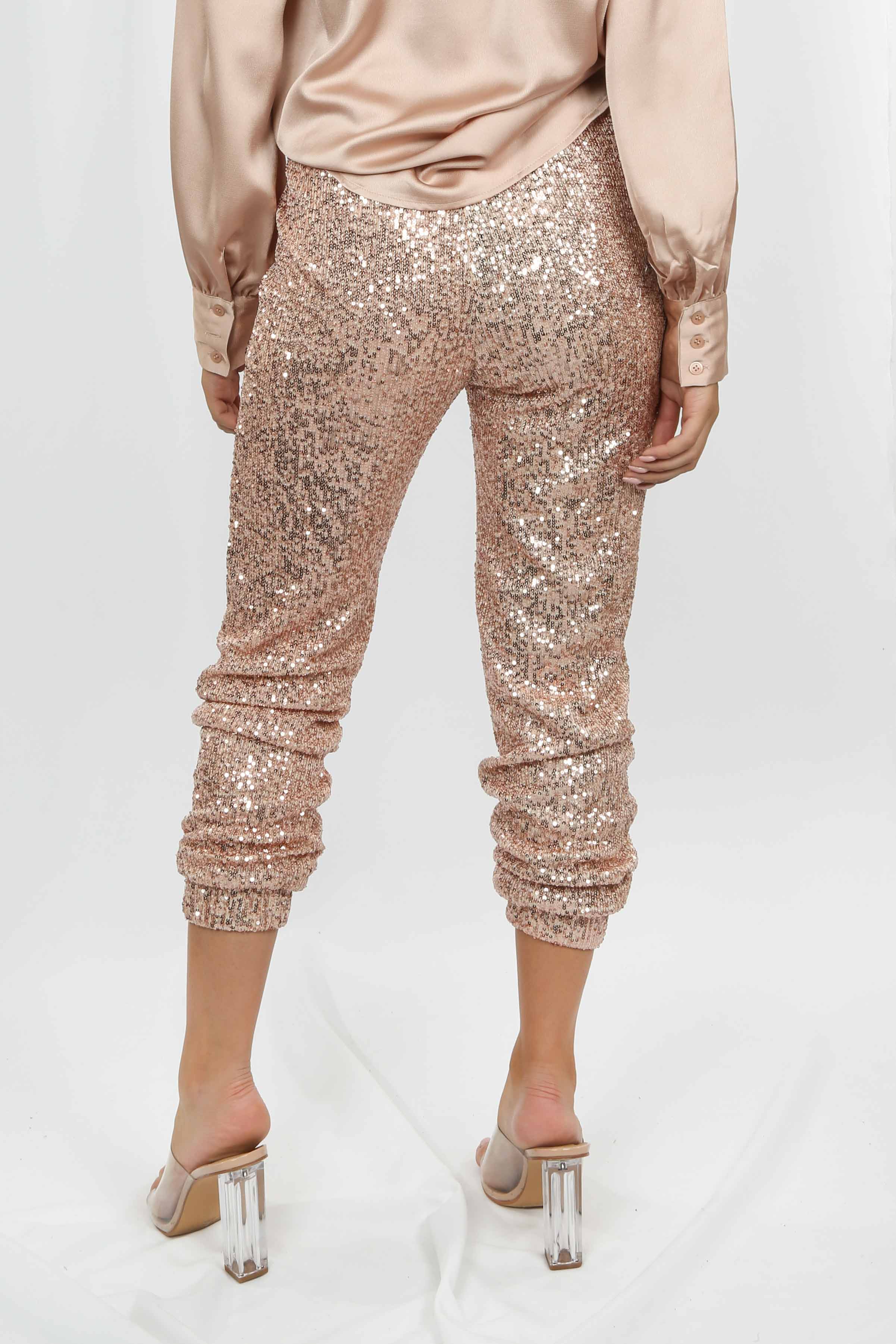 Rose Sequin High Waisted Joggers
