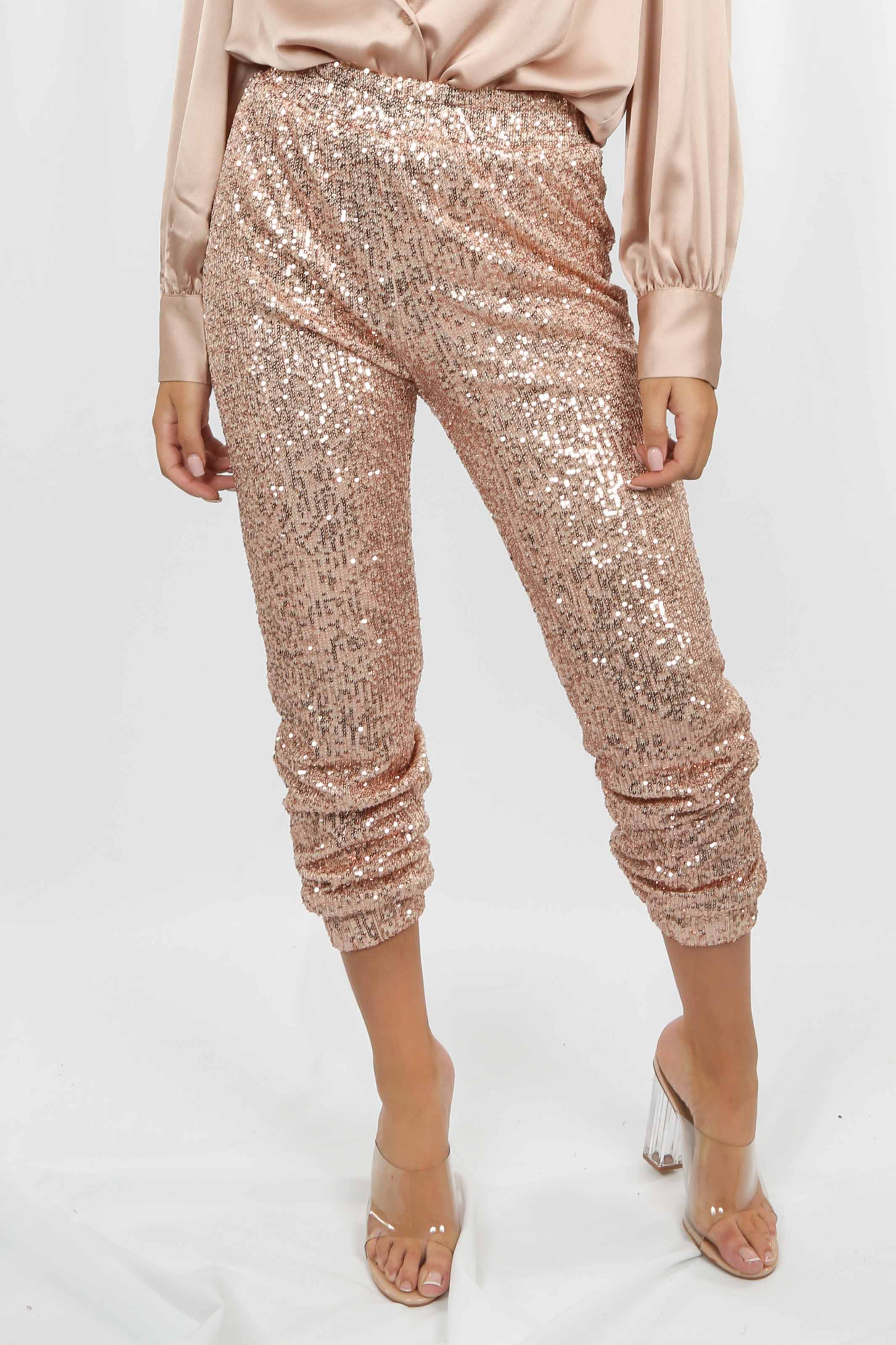 Rose Sequin High Waisted Joggers